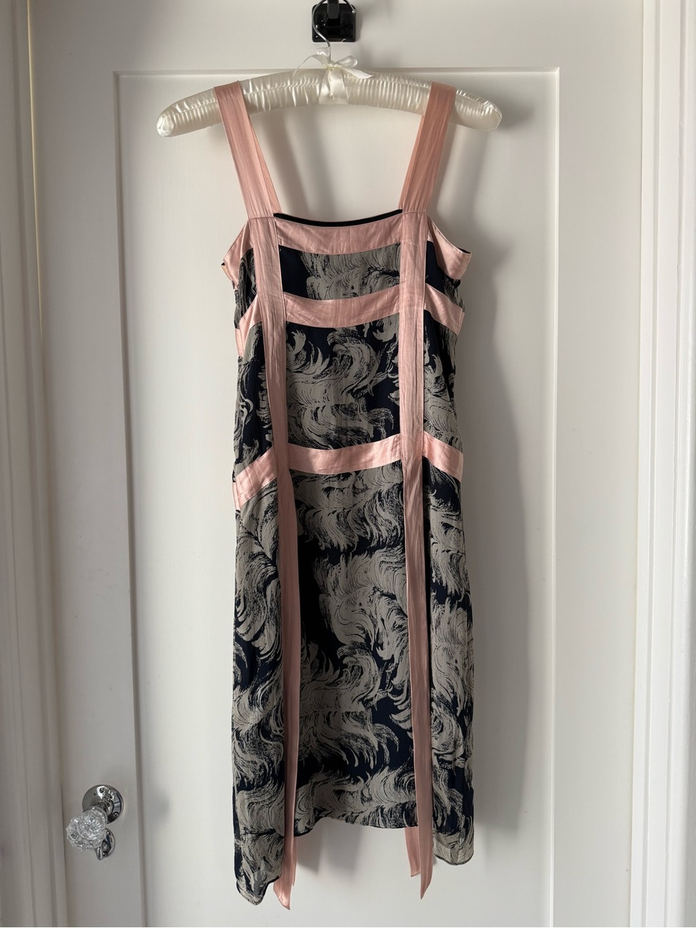 Vintage Y2K Earl Jean 100% Silk Ribbon Trim Dress Pink Black Abstract Slip Dress - Picture 2 of 8